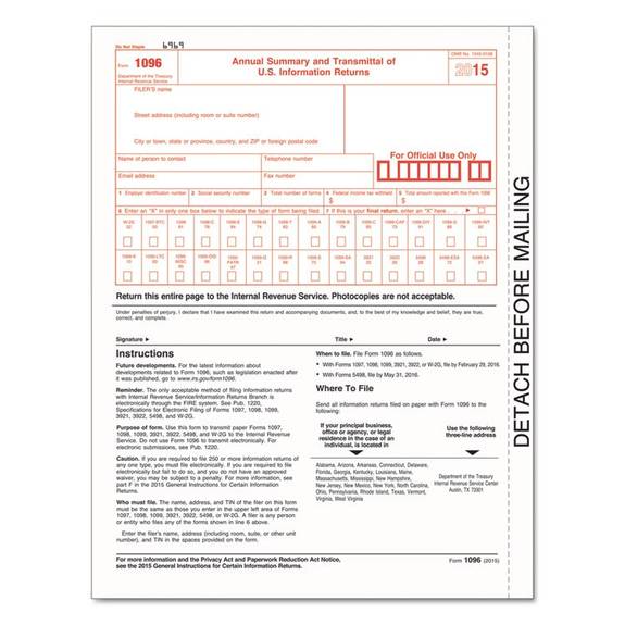 Free 2015 Form 1096 Template