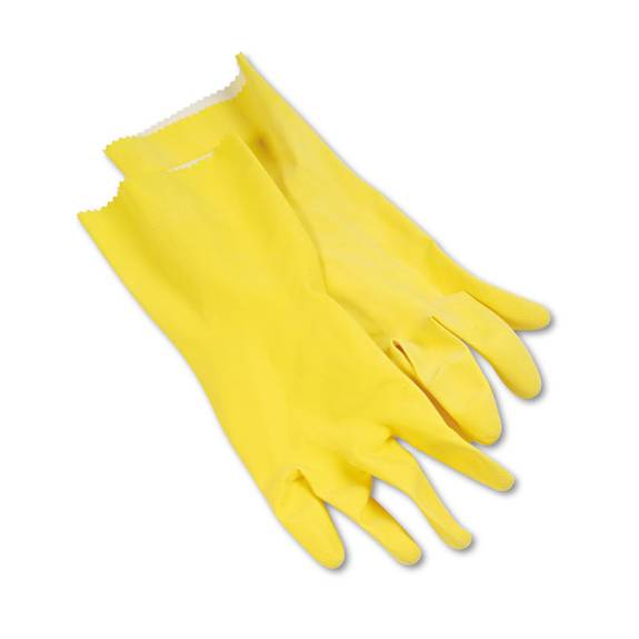 Boardwalk  Flock-lined Latex Cleaning Gloves, Large, Yellow, 12 Pairs 242l 1 Dozen