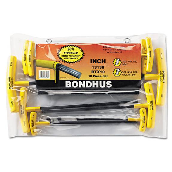 Bondhus  Balldriver 10-piece T-handle Hex-key Driver Set, With Pouch 13138 10 Set