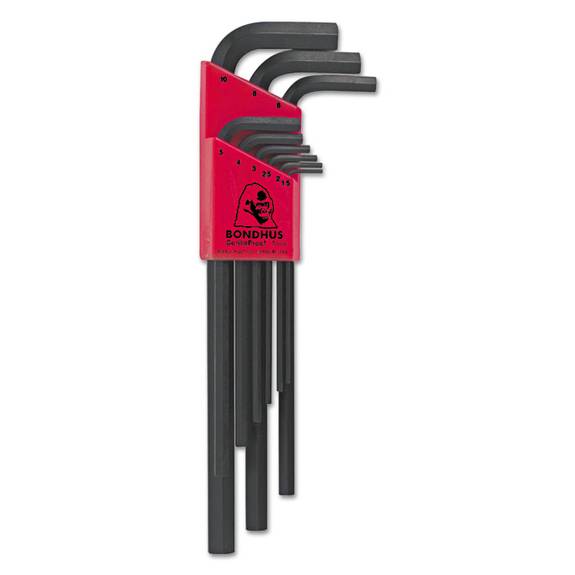 Bondhus  9-piece Hlx Metric Chamfered Hex L-wrench Key Set, 1.5mm-10mm 116-12199 9 Set