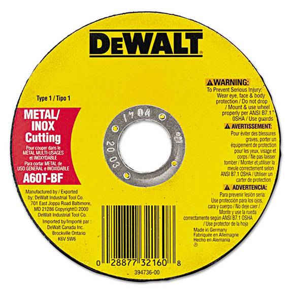 Dewalt  Dw8062 High-performance Metal-cutting Wheels, 4 1/2in X .045in, 7/8in Arbor 115-dw8062 1 Package