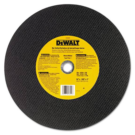 Dewalt  Type 1 Cutting Wheel, 14in X 7/64in, 1in Arbor 115-dw8002 1 Each
