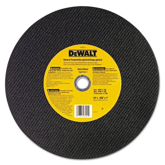 Dewalt  Type 1 Cutting Wheel, 14in X 7/6in, 1in Arbor 115-dw8001 1 Each