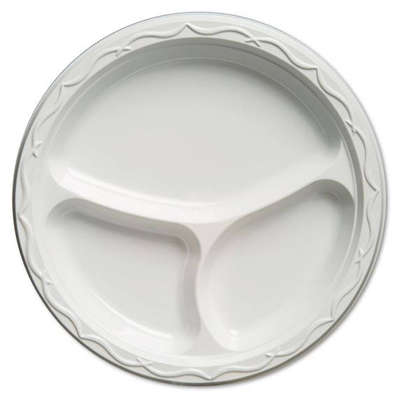 Genpak  Aristocrat Plastic Plates, 10 1/4 Inches, White, Round, 3 Compartments, 125/pack 71300 500 Case