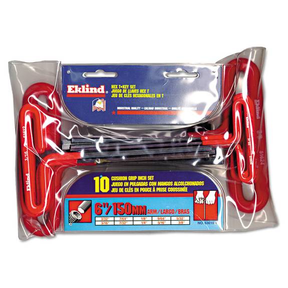 Eklind  10-piece 6in T-handle Hex Kit, 3/32in - 3/8in, Pouch 53610 10 Set