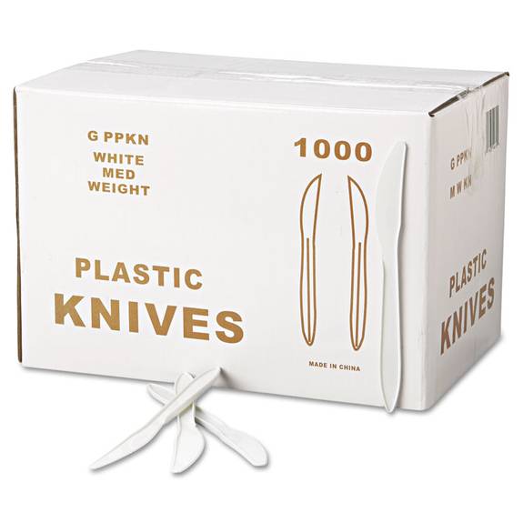 Gen Medium-weight Cutlery, Knife, White, 1000/carton Ppkn 1000 Case