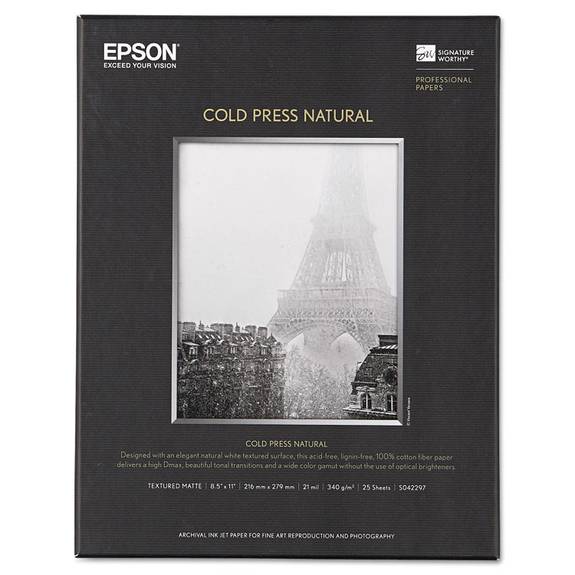 Epson  Cold Press Natural Fine Art Paper, 8-1/2 X 11, 25 Sheets S042297 1 Each
