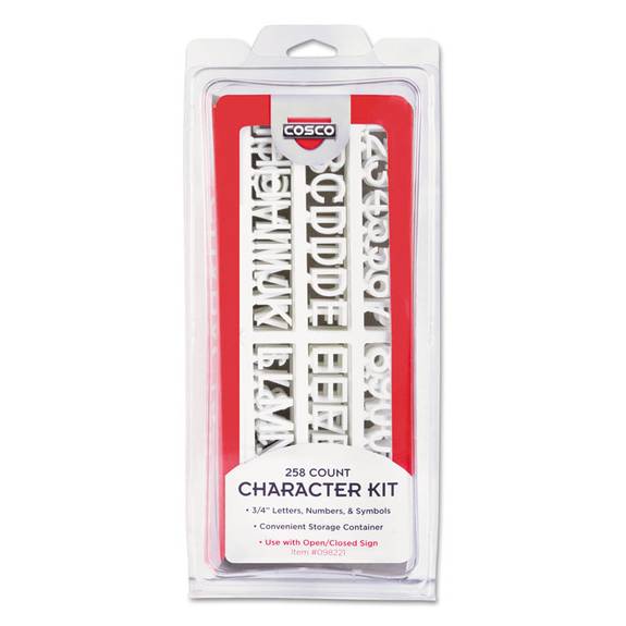 Cosco Character Kit, Letters, Numbers, Symbols, White, Helvetica, 258 Pieces 098233 1 Each