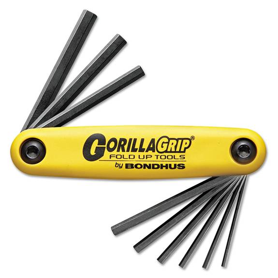 Bondhus  Hf9 Gorillagrip Fold-up Tool, 9-piece Hex Set, Sae, Yellow/black Oxide 116-12589 1 Each
