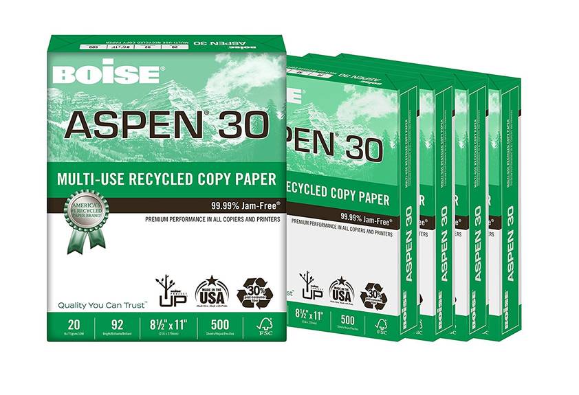 Boise  Aspen Multi-use Copy Paper, 92 Bright, 20 Lb, 8 1/2 X 11, White, 500 Sheets/rm 054901jr 5 Case