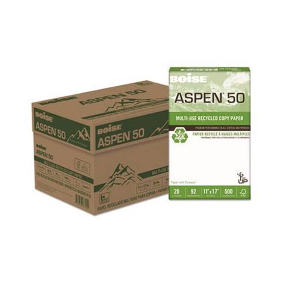 Boise  Aspen 50% Multi-use Recycled Paper, 20 Lb, 11 X 17, White, 5 Reams/carton Cas055017 5 Case