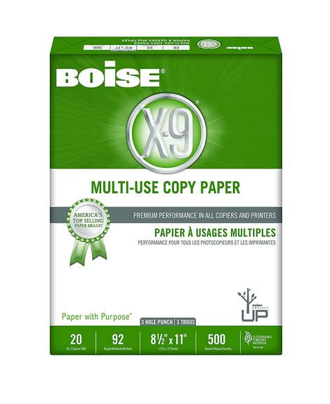 Boise  X-9 Multi-use Copy Paper, 92 Bright, 20lb, 8-1/2 X 11, White, 5000 Sheets/carton Ox-9001 10 Case