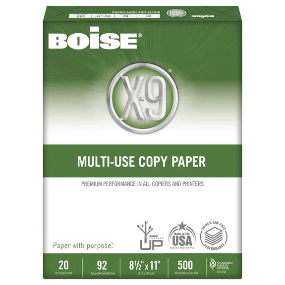Boise  X-9 Multi-use Copy Paper, 92 Bright, 20lb, 8-1/2 X 11, White, 2500 Sheets/carton Ox9001jr 5 Case