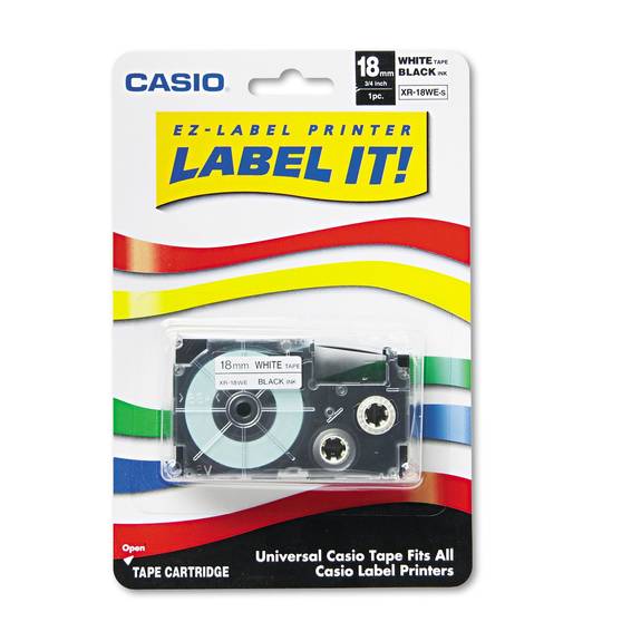 Casio  Tape Cassette For Kl Label Makers, 3/4in X 26ft, Black On White Xr18wes 1 Each