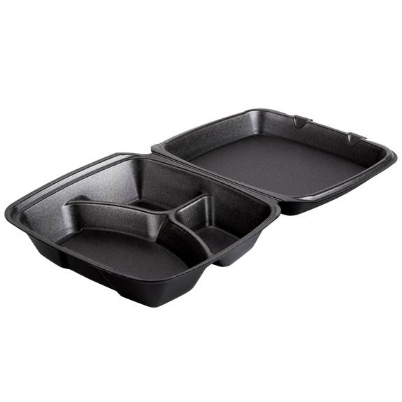 Dart  Insulated Foam Hinged Lid Containers, 3-compartment, 9 X 9.4 X 3, Black, 200/ct 90htb3r 200 Case