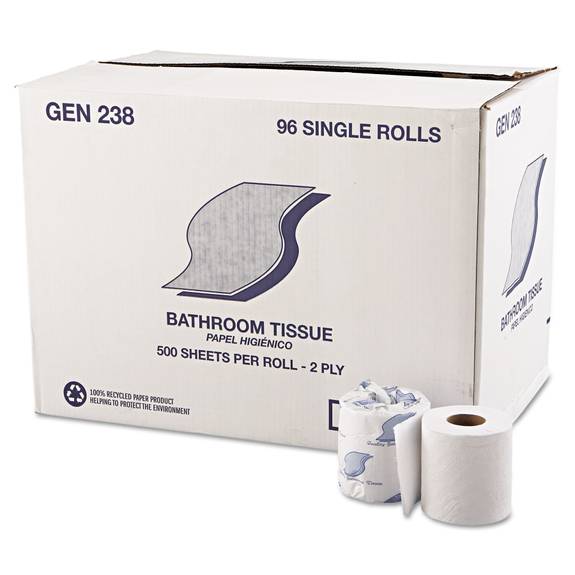 Gen Small Roll Bath Tissue, 2-ply, White, 500 Sheets/roll, 96/carton Gen Value2ply500 96 Case