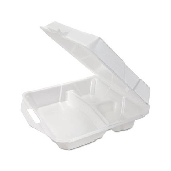 Genpak  Foam Hinged Container, Small, 3-comp, 8x7-1/2x2-4/5, White, 100/bg, 2 Bg/ct Gnp 22310 2 Case