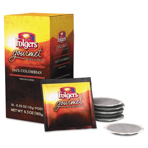 Folgers  Gourmet Selections Coffee Pods, 100% Colombian, 18/box 2550063100 18 Box