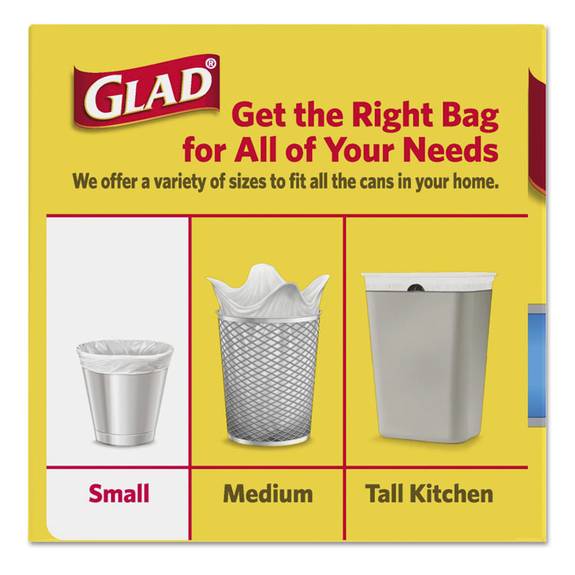 78812 Glad® OdorShield® Quick Tie Small Trash Bags. 0.5 mil. 4 gal. Fresh  Clean Scent. White. 6 boxes.