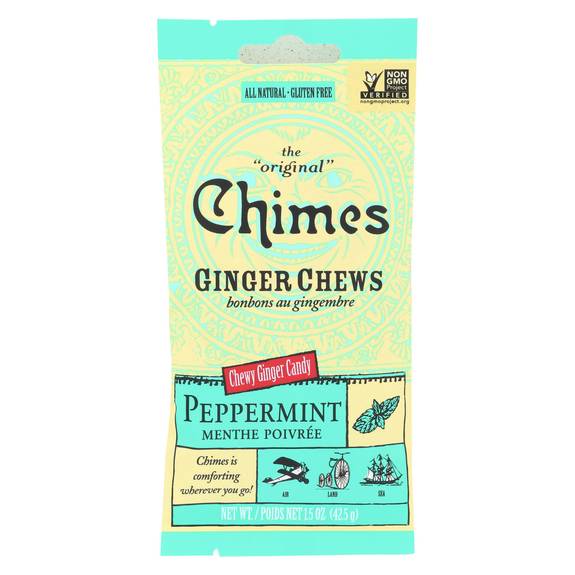 Chimes Ginger Chews Peppermint Case Of 12 1.5 Oz