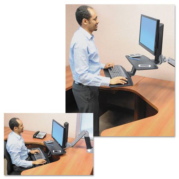 Workfit  By Ergotron  Workfit-a Sit-stand Workstation W/suspended Keyboard, Single Ld, Aluminum/black 24-390-026 1 Each