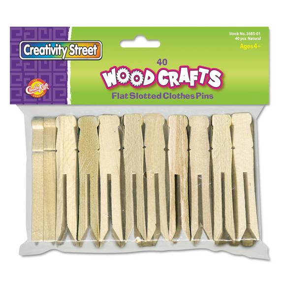 Creativity Street  Flat Wood Slotted Clothespins, 3 3/4 Length, 40 Clothespins/pack 3685-01 40 Package