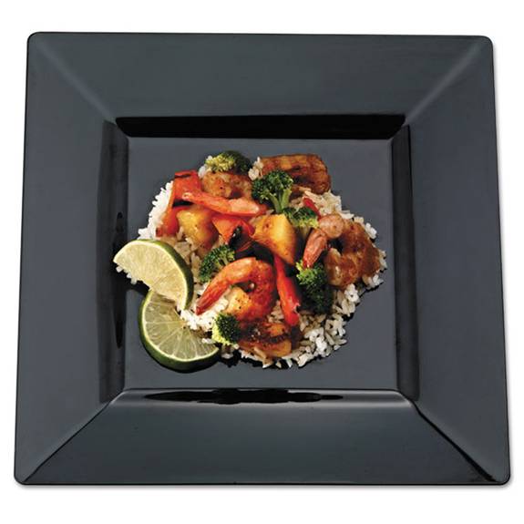 Emi Yoshi Squares Dinnerware, Plate, Plastic, 10 3/4 X 10 3/4, Black, 10/pk, 12 Pk/ct Emi Sp11-blk 120 Case