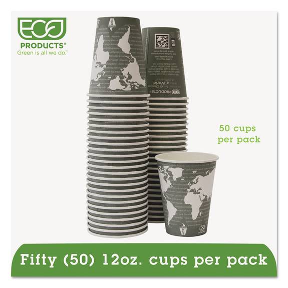 Eco Products  World Art Renewable/compostable Hot Cups, 12 Oz, Gray, 50/pack,10 Pack/carton Ecp Epbhc12wapk 10 Case