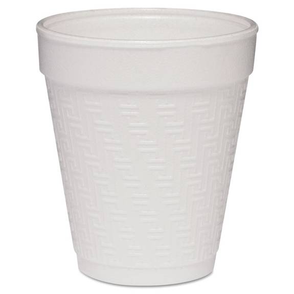 Dart  Small Foam Drink Cup, 8oz, Hot/cold, White W/greek Key Design, 25/bag, 40bg/ctn Dcc 8ky8 1000 Case
