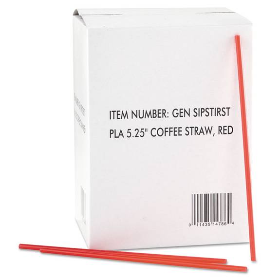 Gen Coffee Stirrers, Red/white, Plastic, 5 1/4