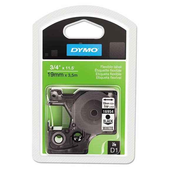 Dymo  D1 Flexible Nylon Label Maker Tape, 3/4in X 12ft, Black On White 16954 1 Each