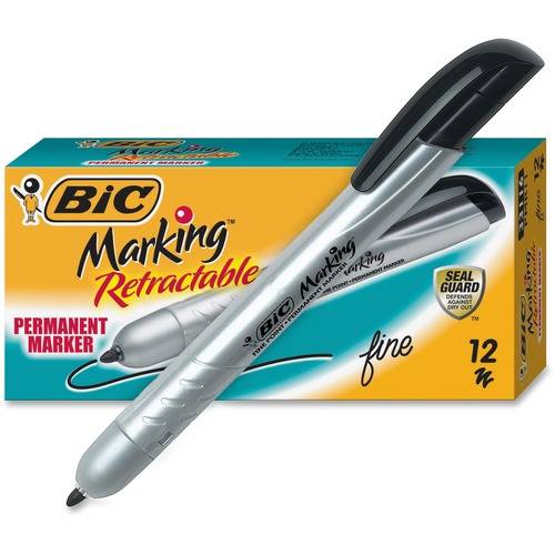 Bic Marking Retractable Permanent Marker Fine Tip Black Dozen