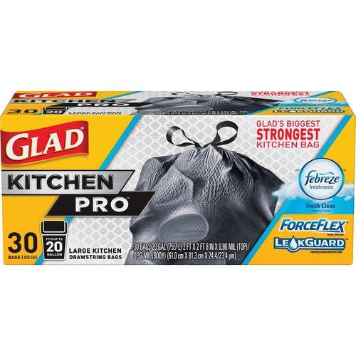 Glad ForceFlexPlus X-Large Kitchen Drawstring Bags - Fresh Clean with  Febreze Freshness - Large Size - 20 gal