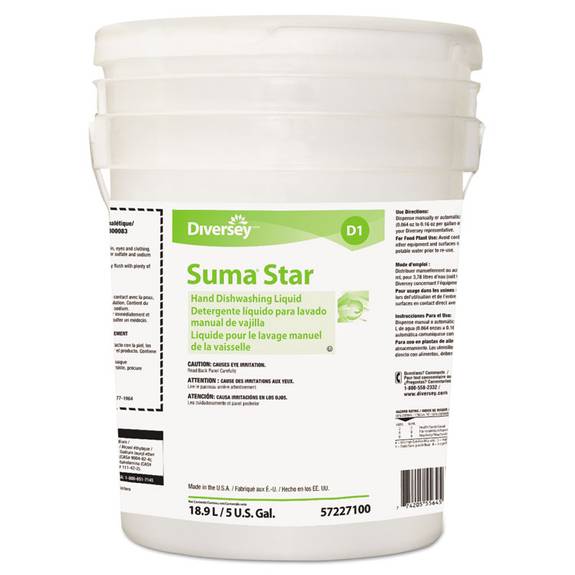 Diversey  Suma Star D1 Hand Dishwashing Detergent, Unscented, 5 Gallon Pail Dvo 957227100 1 Case