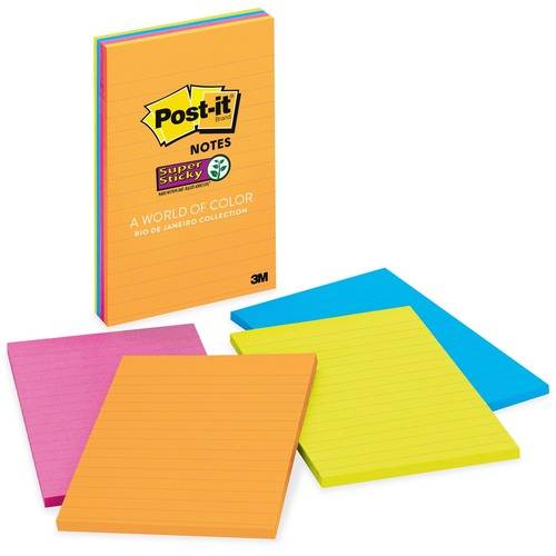 Post-it Super Sticky Notes, 4 in x 6 in, Rio de Janeiro Color