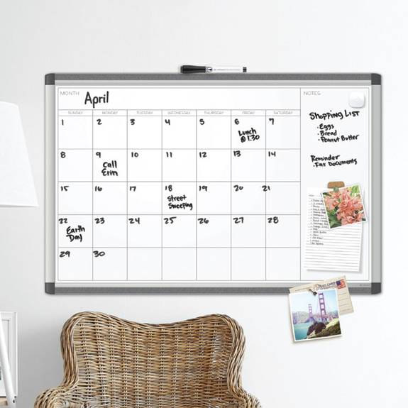 U Brands PINIT MAGNETIC DRY ERASE UNDATED ONE MONTH CALENDAR, 36 X