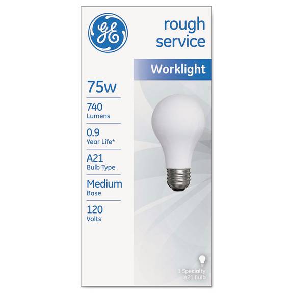 Ge Rough Service Incandescent Worklight Bulb, A21, 75 W, 1230 Lm Gel18274 1 Each