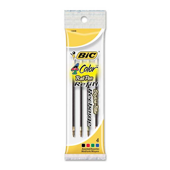 Bic  Refill For 4-color Retractable Ballpoint, Medium, Blk, Be, Gn, Red Ink M4m41 4 Package