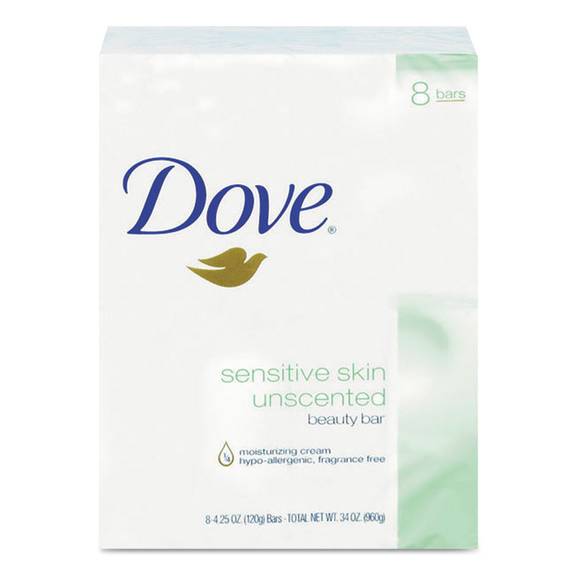 Dove  Sensitive Skin Bath Bar, 4.5 Oz Bar, Unscented, 8 Bars/pack, 9 Packs/carton Drk Cb613789 72 Case