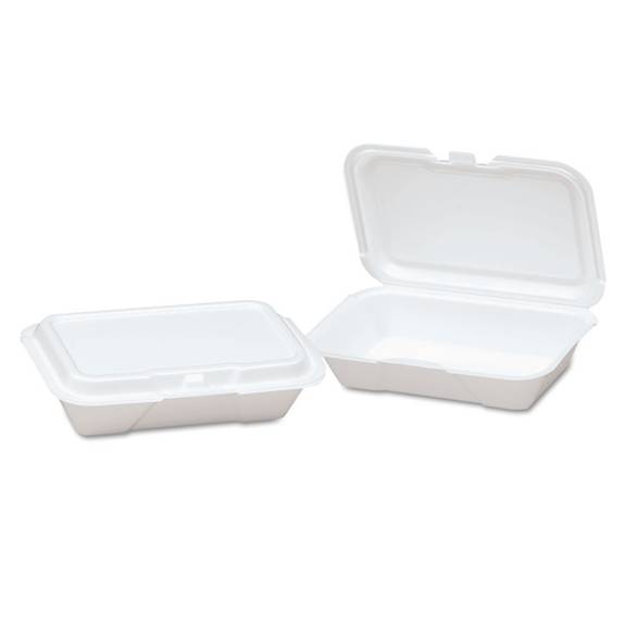 Genpak  Foam Hinged Shallow Container, Small, 8-1/3x5-1/5x2, White, 125/bag, 2 Bags/ct 20400 250 Case