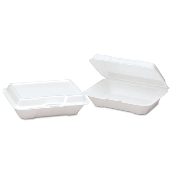 Genpak  Foam Hinged Carryout Container, Shallow, 9-1/5x6-1/2x2-8/9, White, 100/bg, 2/ct Gnp 20600 200 Case