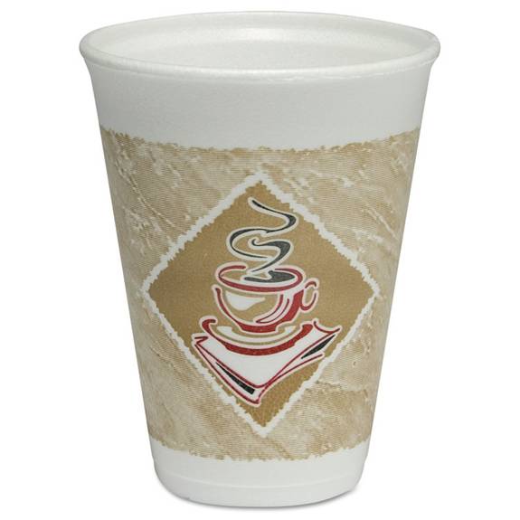 Dart  Cafe G Hot/cold Cups, Foam, 12oz, White W/brown & Red, 20/bag, 50 Bags/carton Dcc 12x12g 1000 Case
