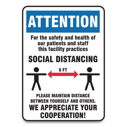 Health Distance Sign Accuform Social Distance Signs, Wall, 10 X 14, Patients And Staff ...
