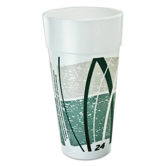 Dart  Impulse Hot/cold Foam Drinking Cup, 24oz, Flush Fill, Green/gray, 20/bag, 20/ct Dcc 24j16e 500 Case