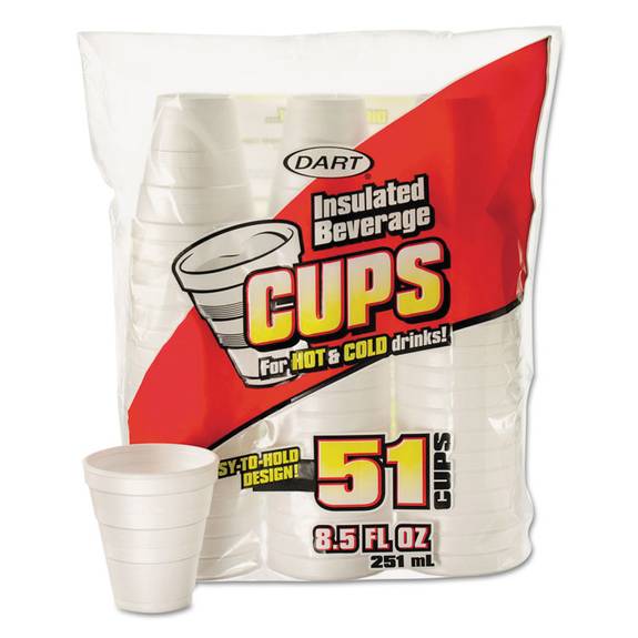 Dart  Drink Foam Cups, 8.5 Oz, White, 51/bag, 24 Bags/carton Dcc 8rp51 1224 Case