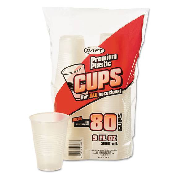 Dart  Plastic Cups, 9 Oz, Translucent, Cold, Clear, 80/bag, 12 Bags/carton 9nx80 960 Case