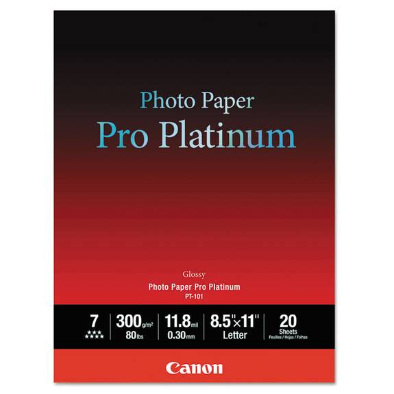 Canon  Photo Paper Pro Platinum, High Gloss, 8-1/2 X 11, 80 Lb., White, 20 Sheets/pack 2768b022 20 Package