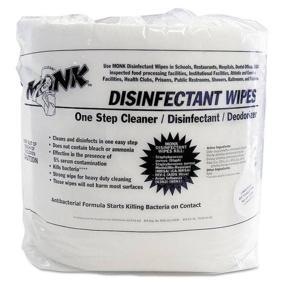 Cascades Monk Disinfectant Wet Wipes, 6 X 8, White, 800/roll, 2 Rolls/carton 69800r 2 Case