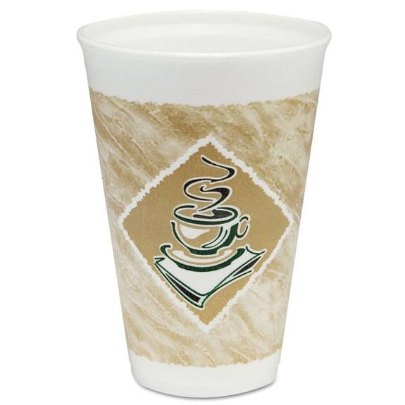 Dart  Cafe G Foam Hot/cold Cups, 16oz, White W/brown & Green, 1000/carton 16x16g 1000 Case