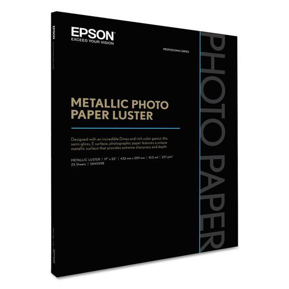 Epson  Professional Media Metallic Photo Paper Luster, White, 17 X 22, 25 Sheets/pack S045598 25 Package